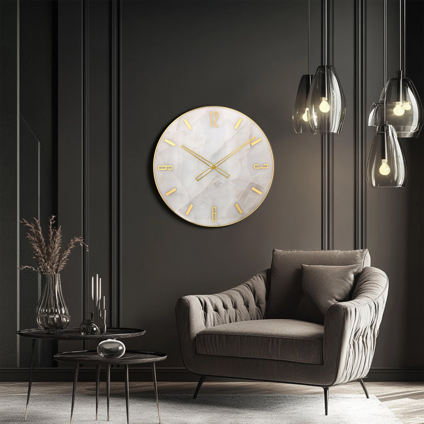 WHITE MARBLE CLOCK 20"