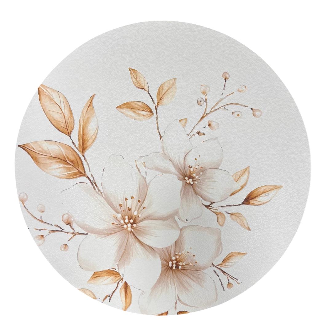 LEATHTER CHARGER WHITE WITH FLOWER SET OF 4