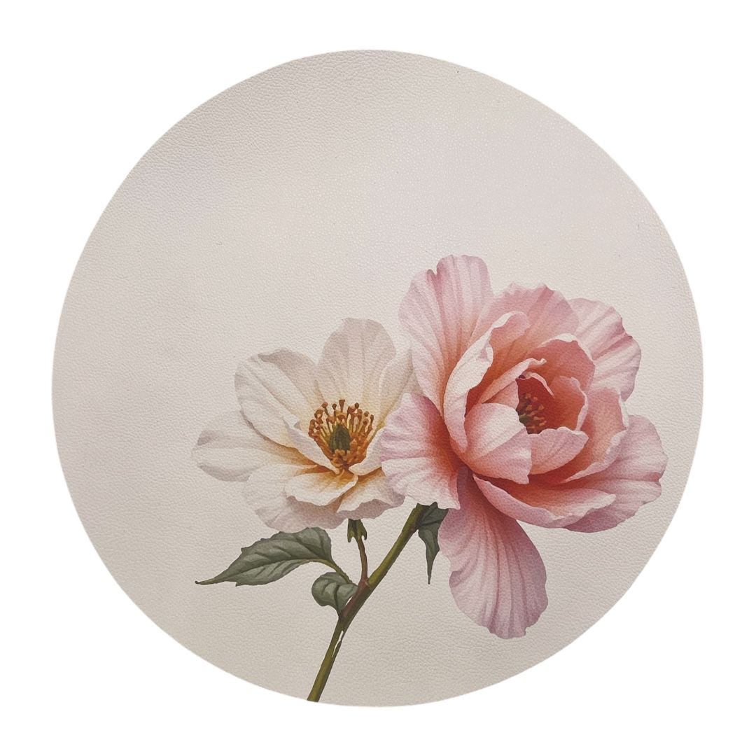 LEATHER CHARGER WHITE WITH PINK FLOWER SET OF 4