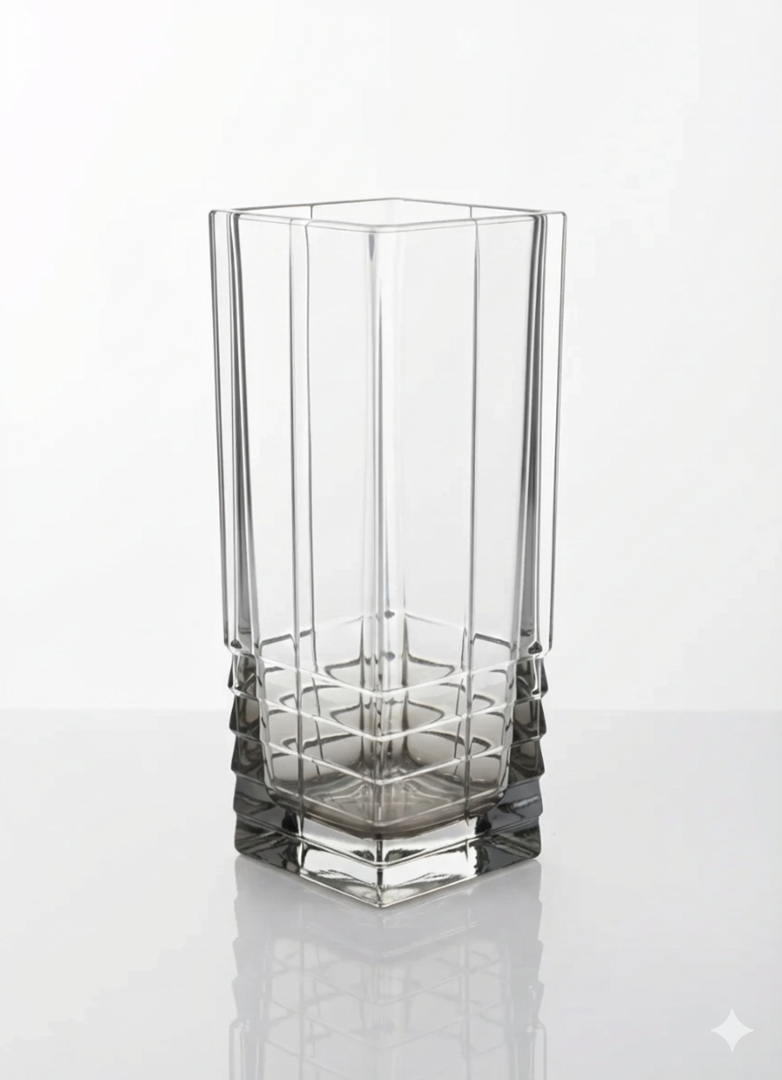 SQUARE VASE DIAMOND CUT SMOKED