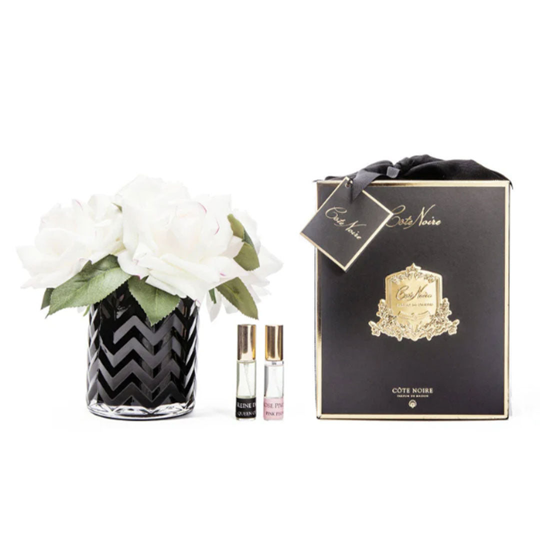 HERRINGBONE FLOWER BLACK -BLUSH ROSES