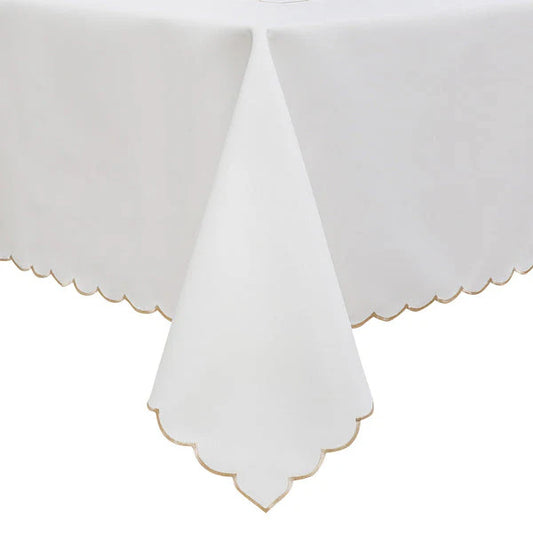 SPILL PROOF LINEN LOOK SCALLOPED EDGE TABLECLOTH GLD