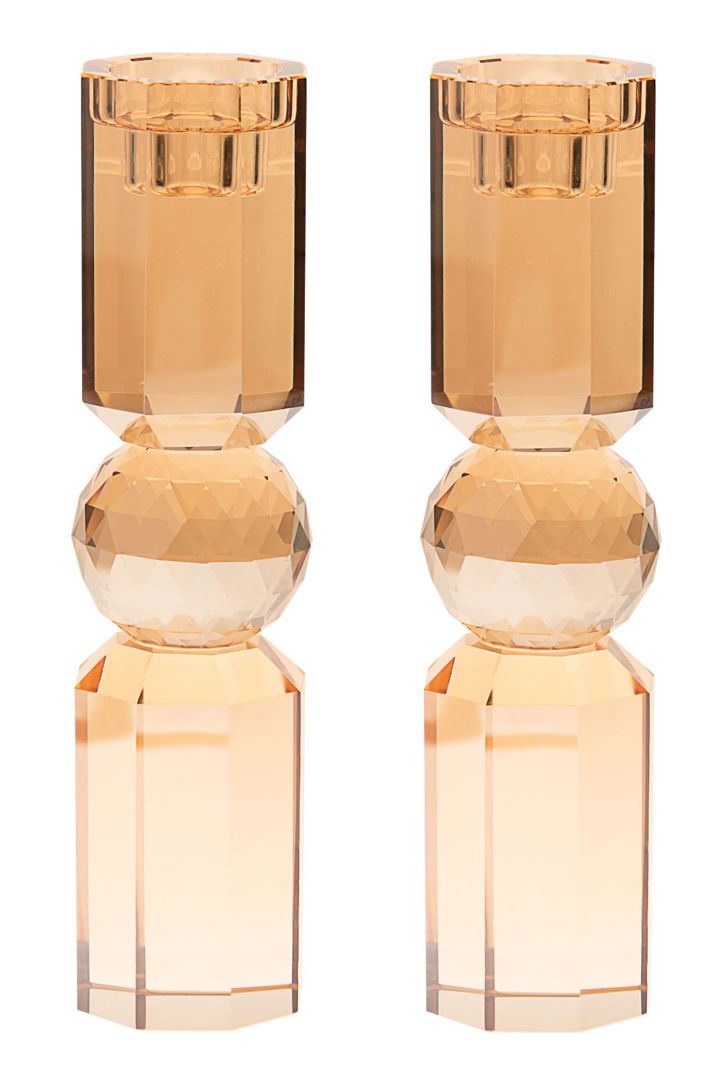 CRYSTAL CANDLE STICK GOLD SET 7.5"