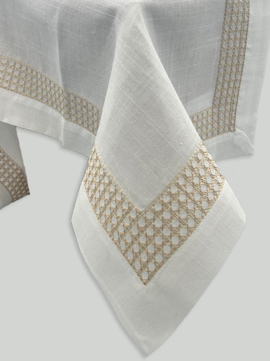 SPILL PROOF EMBROIDERED CANE WEBBING TABLECLOTH 72X144