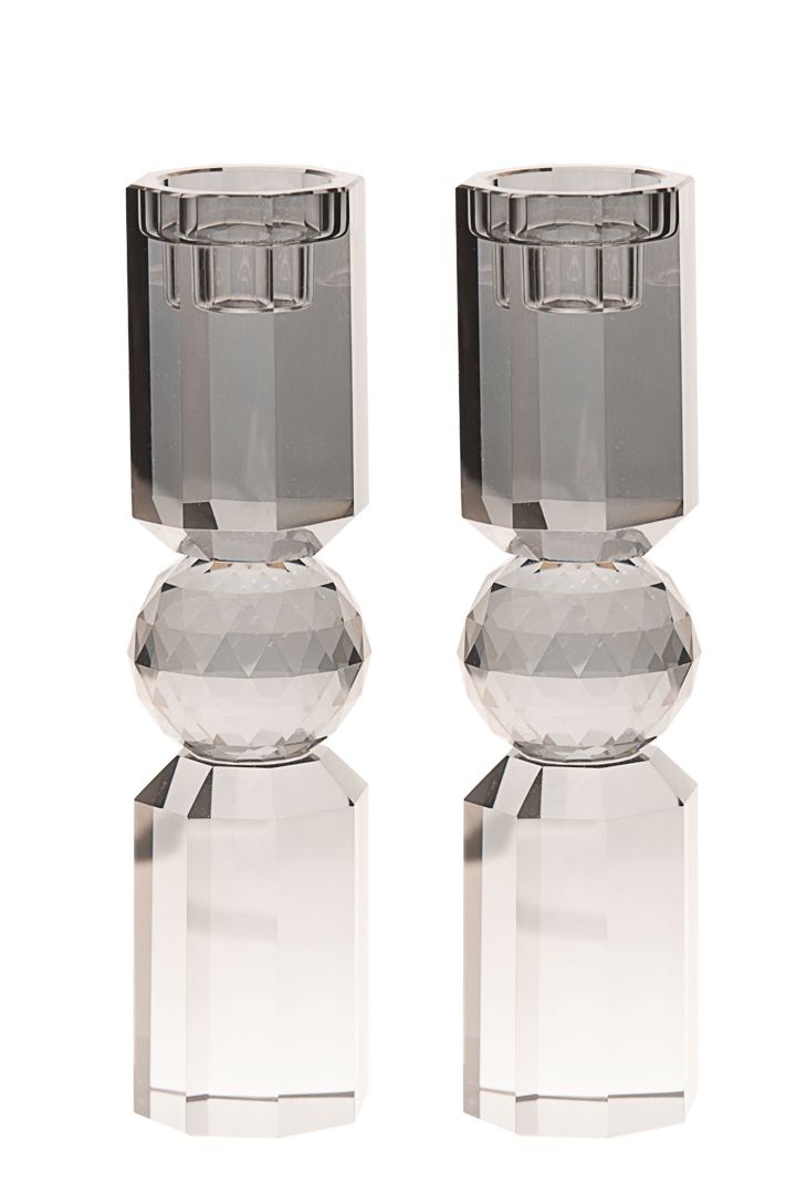 CRYSTAL CANDLE STICK GREY SET 7.5"