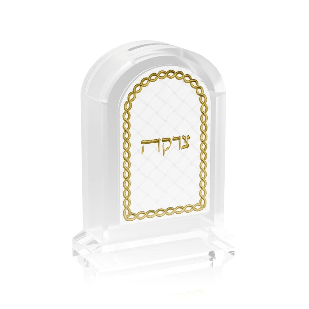 WOVEN LEATHERITE TZEDAKAH BOX GOLD