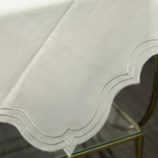 SPILL PROOF 3 LAYER SCALLOPED EDGE WHITE TABLECLOTH 60X85