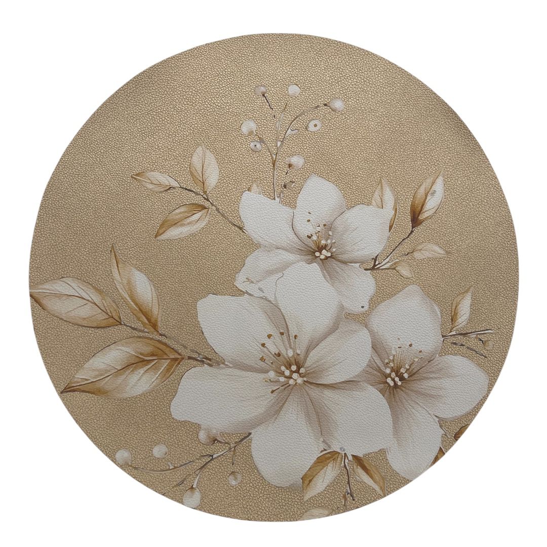 LEATHER CHARGER GLD WITH FLOWER SET OF 4