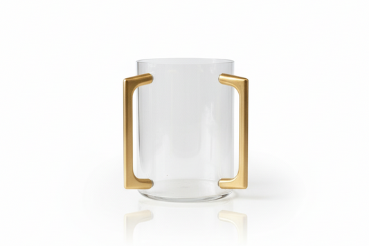 ACRYLIC WASHING CUP WITH GLD METAL HANDLE