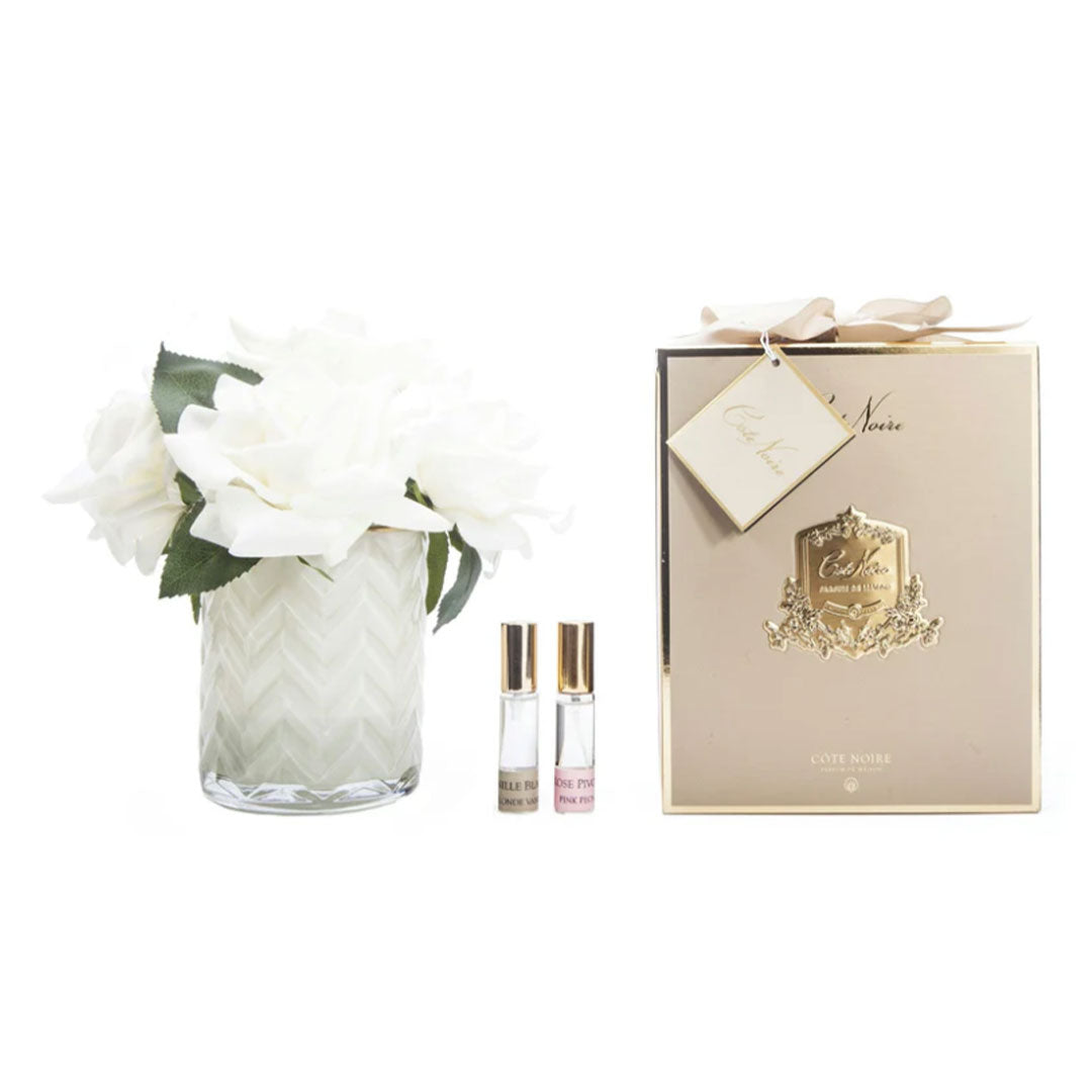 HERRINGBONE FLOWER CREAM CHAMPAGNE ROSES