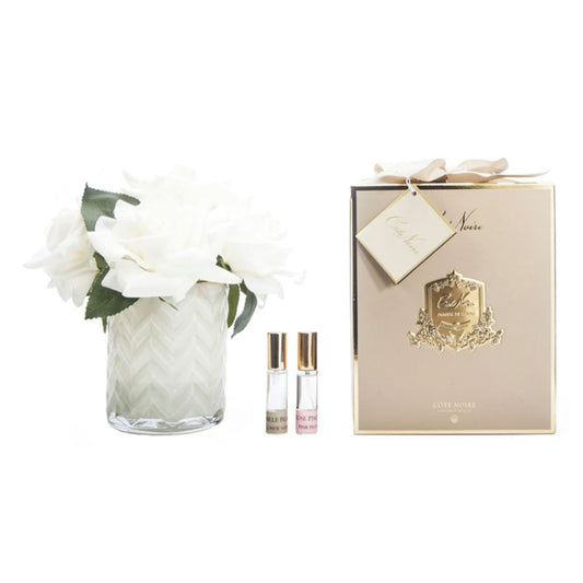 HERRINGBONE FLOWER CREAM CHAMPAGNE ROSES