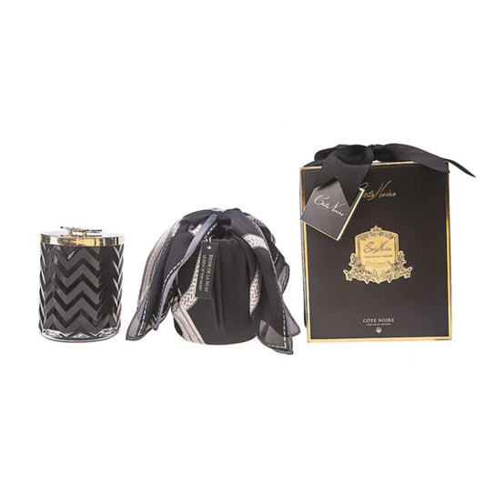 HERRINGBONE CANDLE BLACK GLASS