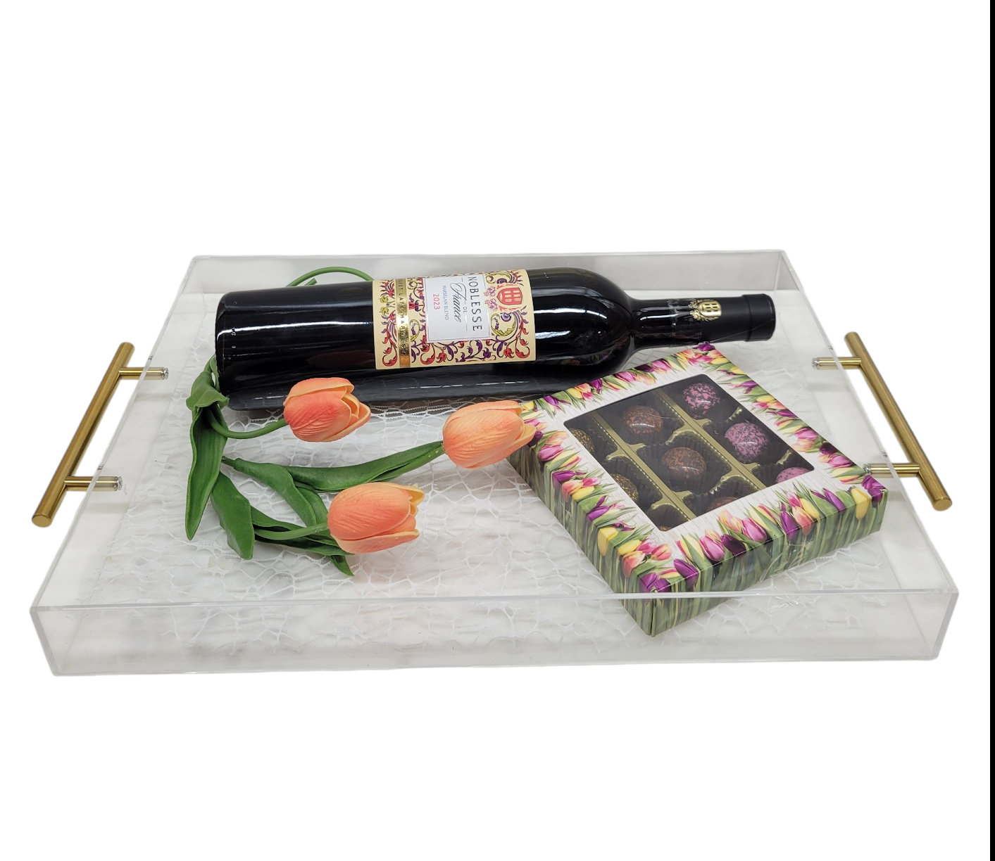 MM ACRYLIC TRAY WITH GOLD HANDLES