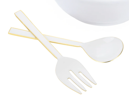 S/2 SALAD SERVER WHITE AND GOLD