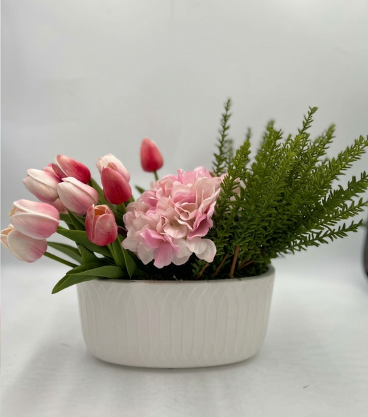 CERAMIC WHT OVAL FLORAL ARRANGEMENT