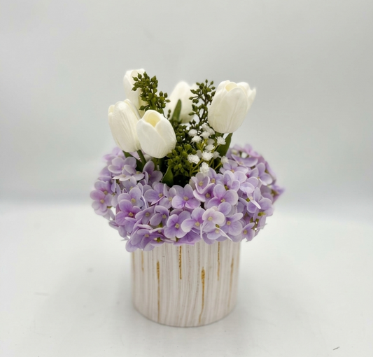 WHT&GOLD CYLINDER FLORAL ARRANGEMENT