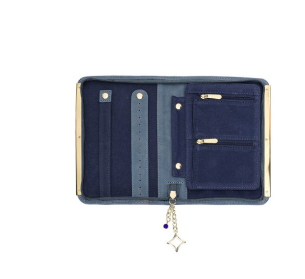 JEWELRY CASE ZIPPERED BLUE