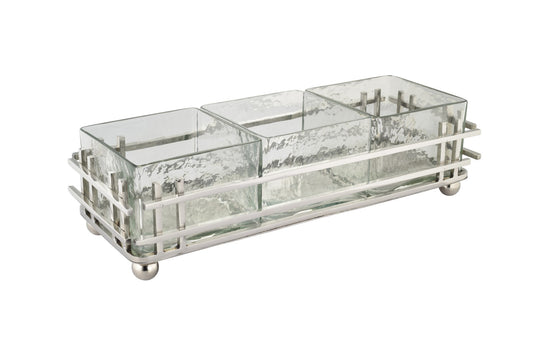 Horizon 3 Glass Rectangle Dish Silver