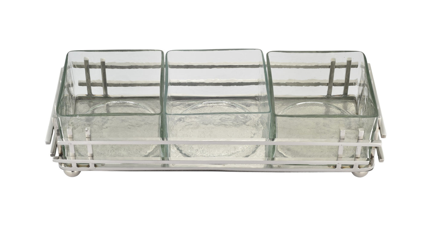 Horizon 3 Glass Rectangle Dish Silver