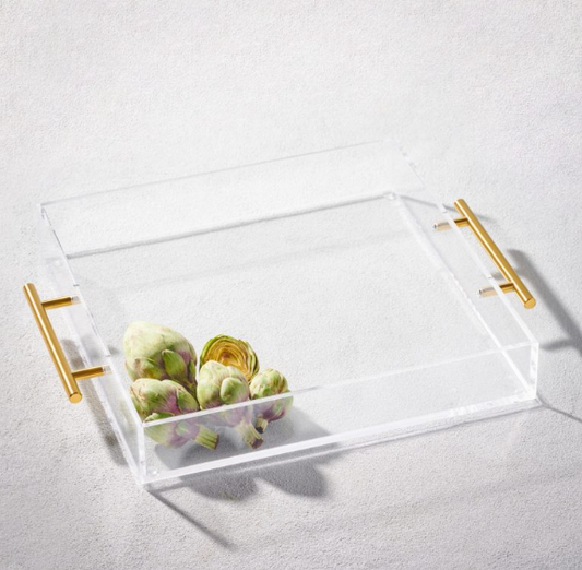 ACRYLIC TRAY W/COVER GOLD 12''